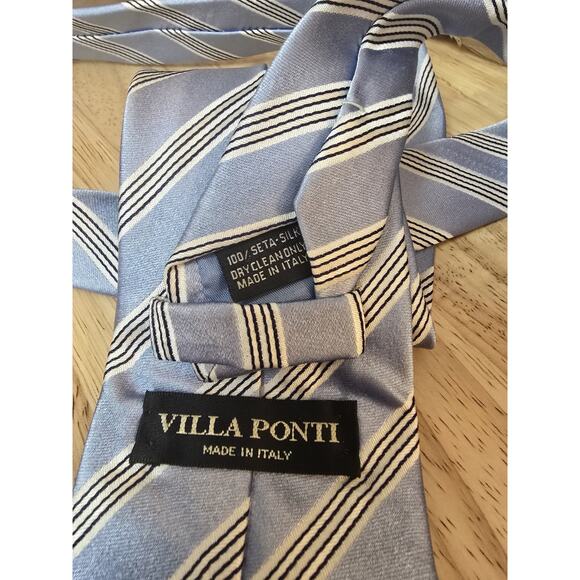 VILLA PONTI MEN SILK TIE 60X3.5" WIDE Light Blue Striped Preppy Executive EUC - Picture 8 of 8